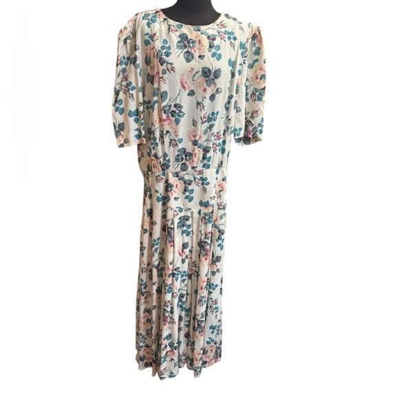 80’S VINTAGE E.D. MICHAELS Floral Women’s Dress Size 13/14 Pockets Modest Farm - Picture 4 of 15